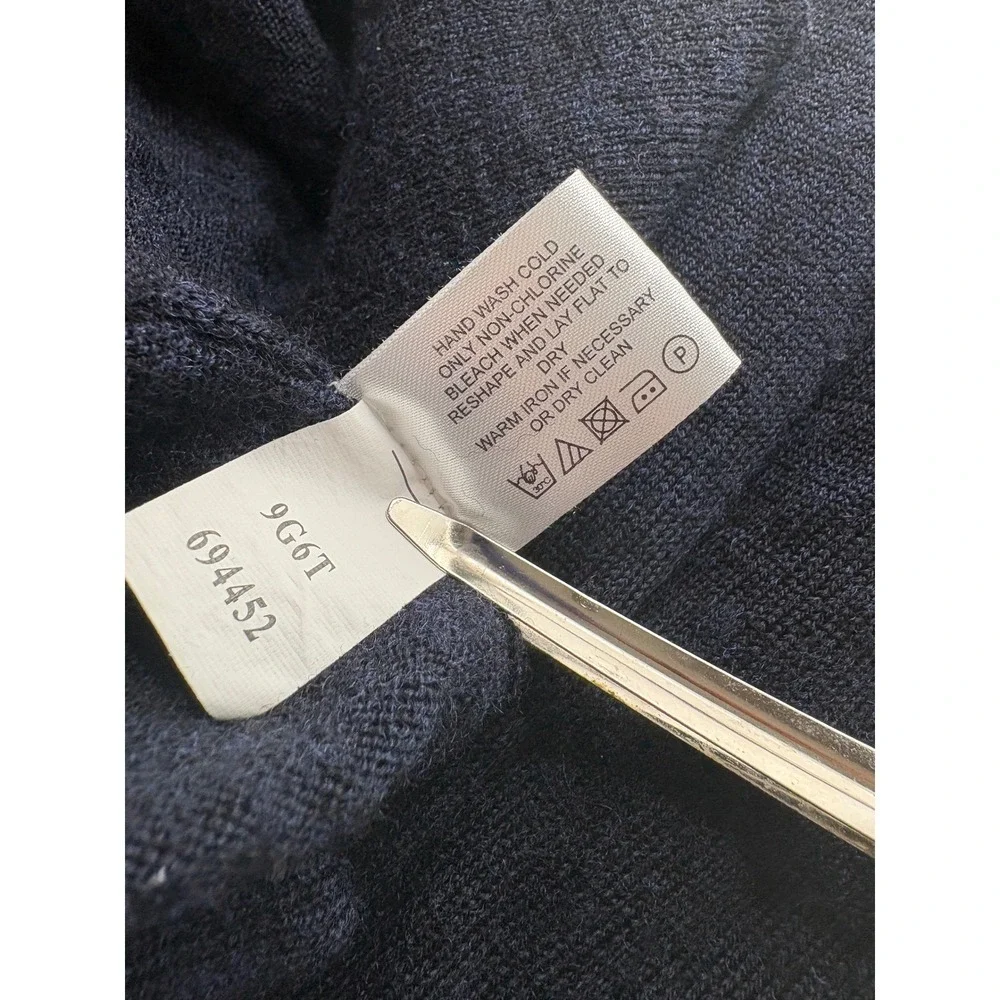 Orvis Mens Navy Blue Quarter Zip Mock Neck Sweater Leather Pull 9G6T Large